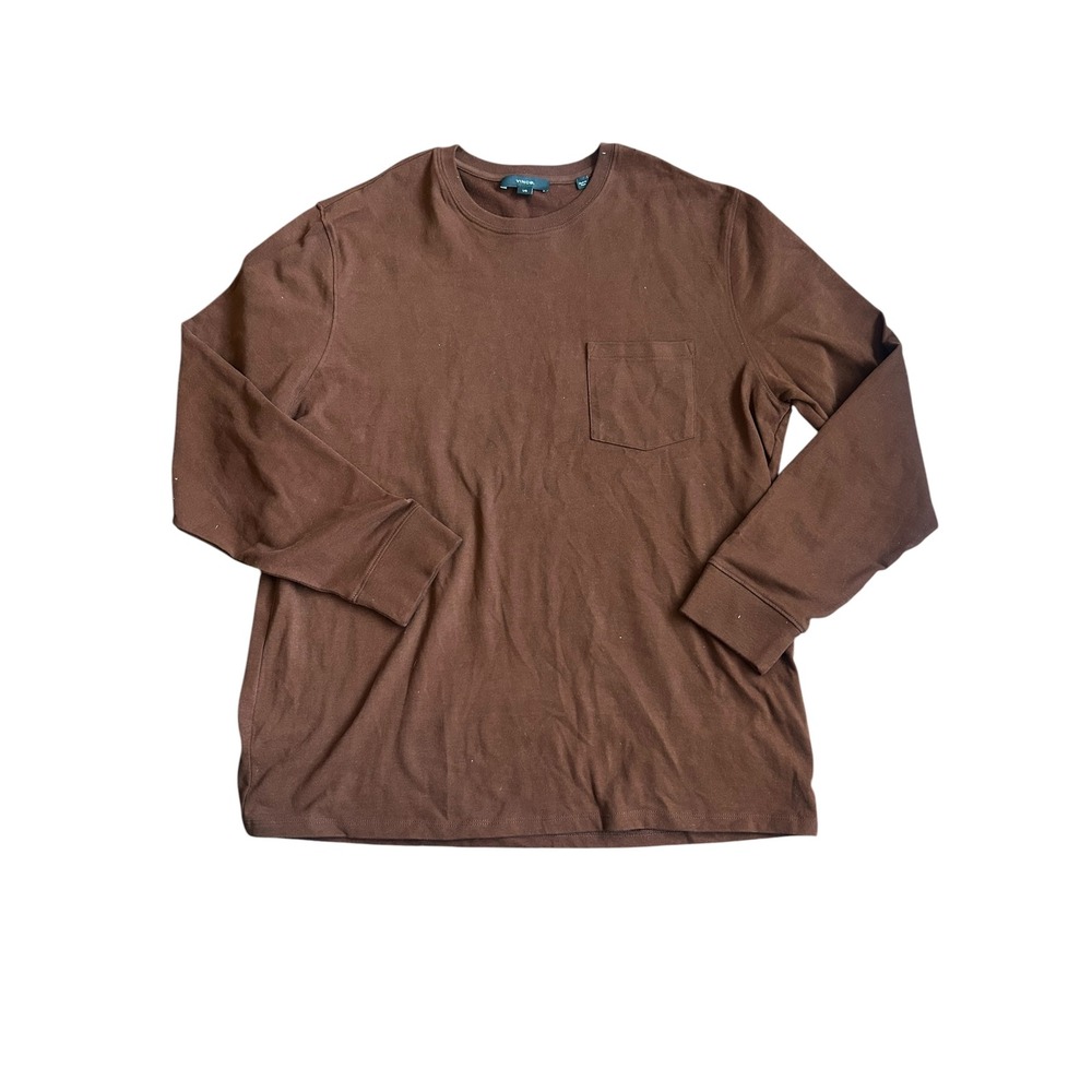 Vince Mens Brown Cotton Long Sleeve Pocket T-Shirt‎ Size Large M89829493A